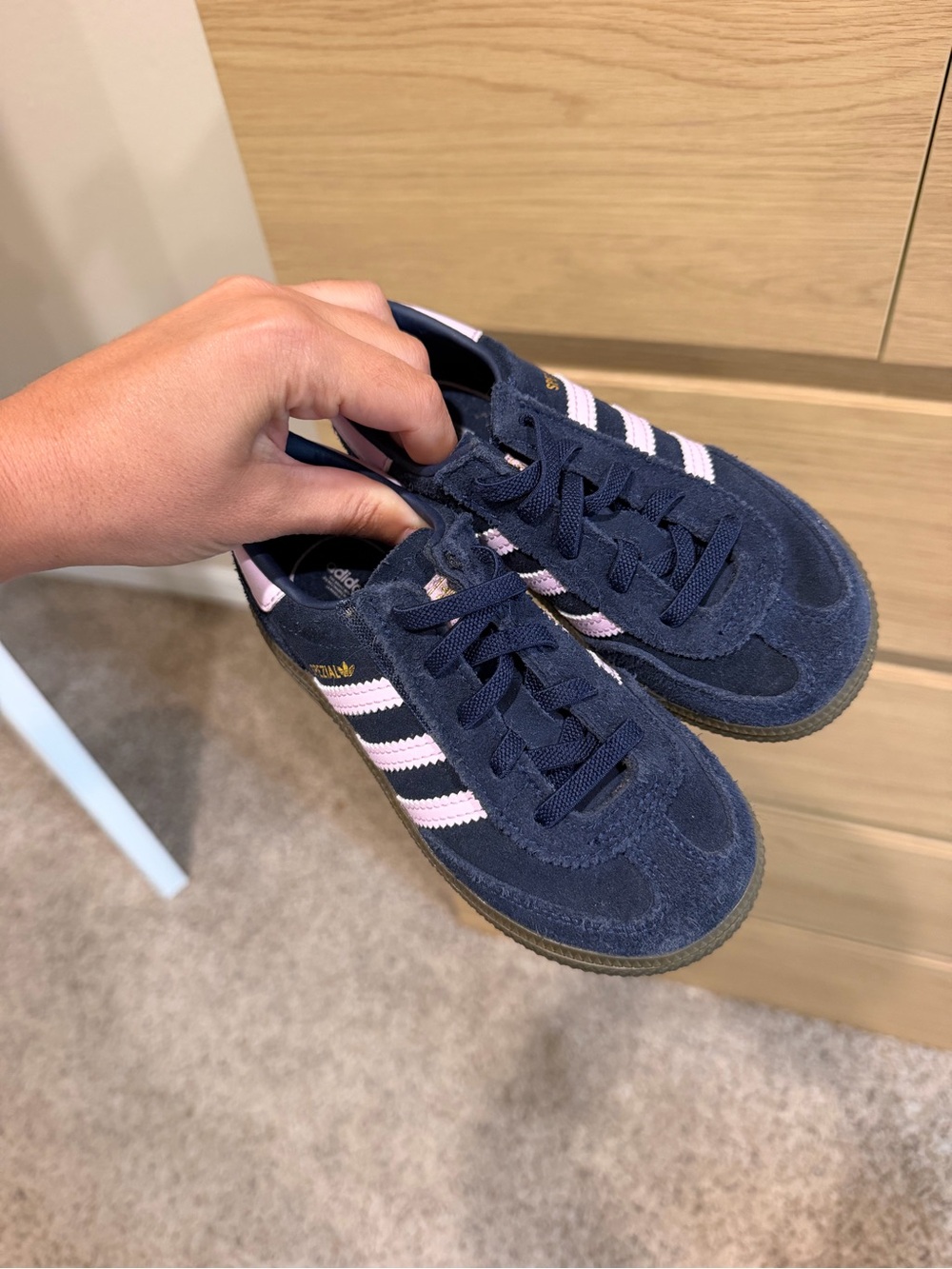 adidas Kids Navy Blue Sneakers with Pink Stripes